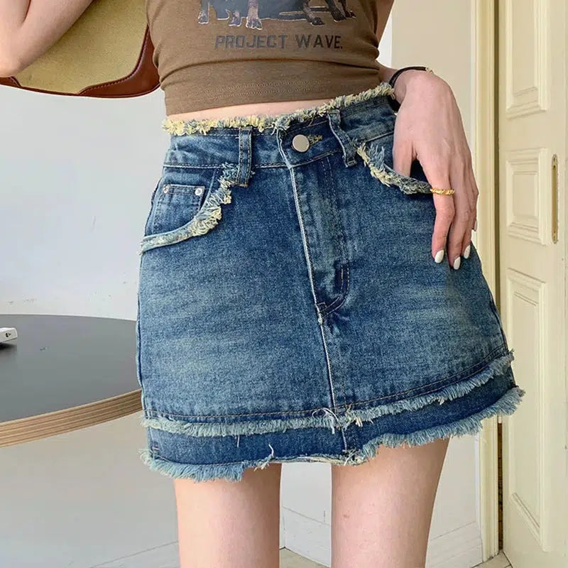 Tasseled Denim Mini Skort - Y2K Inspired Summer Fashion for Trendy Outfits