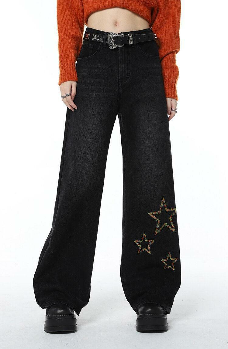 Tinsel Stars Y2K Wide Leg Jeans: Trendy 90s Fashion for Effortless Summer Style