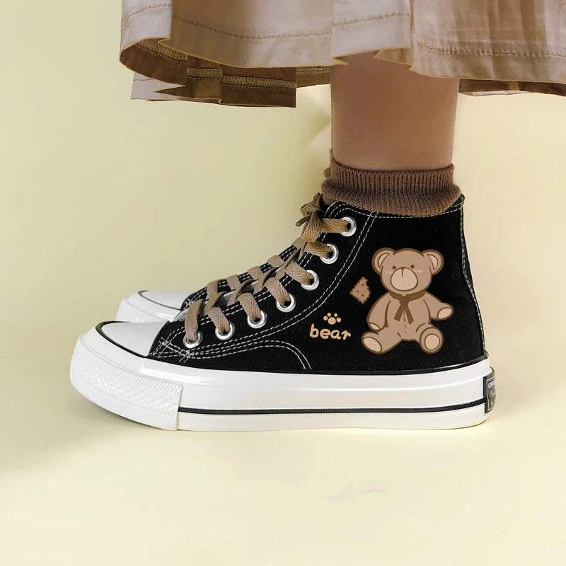 Trendy Bear Lace-Up Canvas Shoes for Y2K Aesthetic and 90s Fashion Lovers