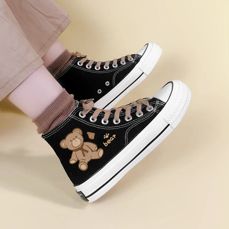 Trendy Bear Lace-Up Canvas Shoes for Y2K Aesthetic and 90s Fashion Lovers