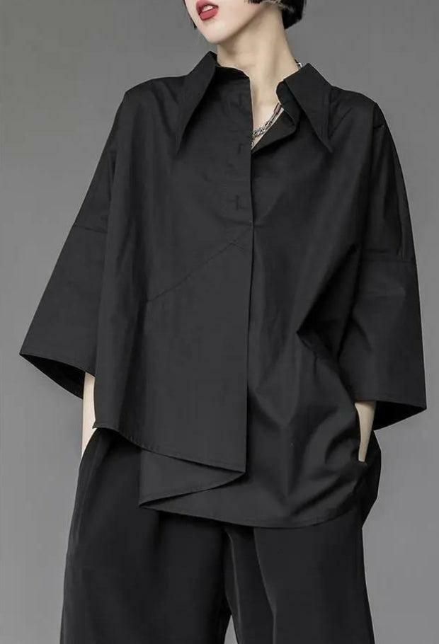 Trendy Black Asymmetric Shirt - Y2K Inspired Fashion for Effortless Style