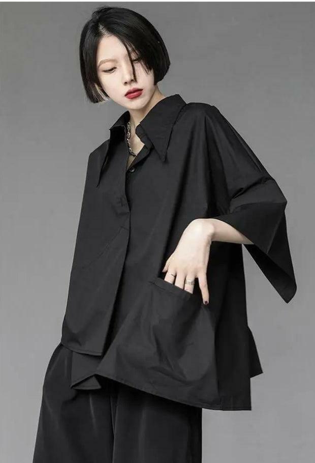 Trendy Black Asymmetric Shirt - Y2K Inspired Fashion for Effortless Style