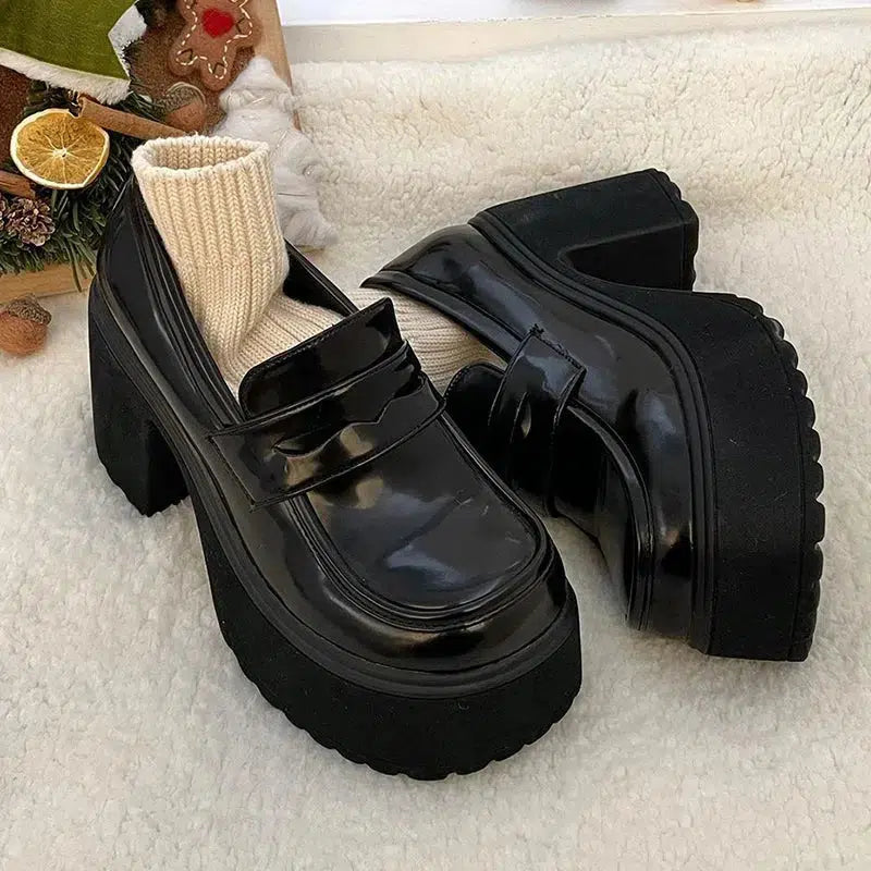 Trendy Chunky Platform Loafer Heels for Y2K Fashion & Grunge Aesthetic Outfits