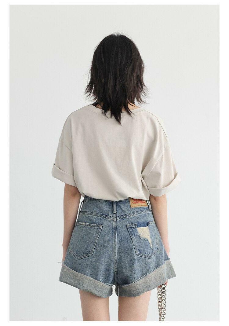 Trendy Distressed Slit Jean Shorts for Y2K Summer Vibes and Grunge Aesthetic Outfits