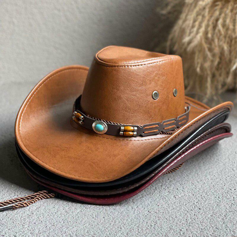 Trendy Faux Leather Western Hat for Y2K and 90s Inspired Cowgirl Aesthetic Outfits