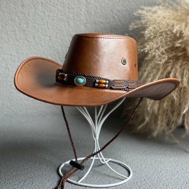 Trendy Faux Leather Western Hat for Y2K and 90s Inspired Cowgirl Aesthetic Outfits