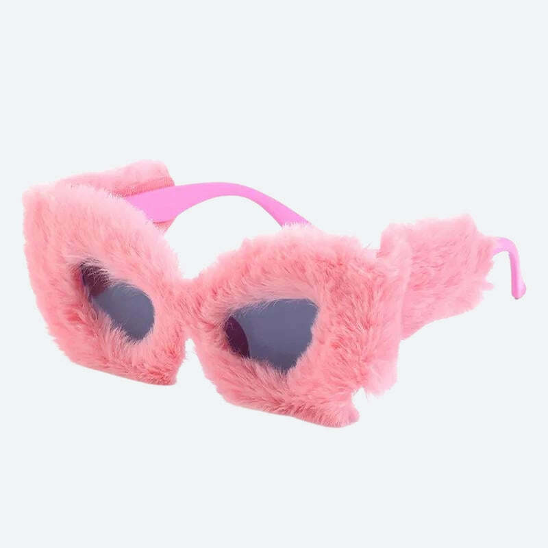 Trendy Fluffy Cat Eye Sunglasses for Y2K Fashion Lovers and Aesthetic Outfit Inspiration