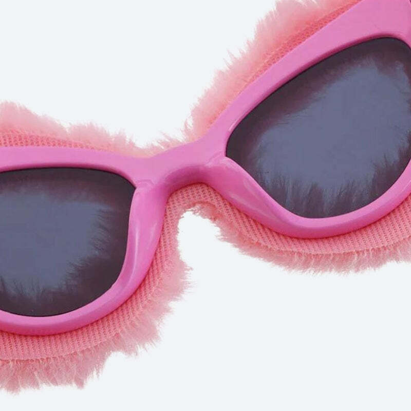 Trendy Fluffy Cat Eye Sunglasses for Y2K Fashion Lovers and Aesthetic Outfit Inspiration