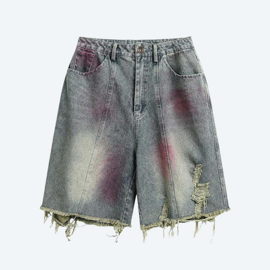 Trendy Grunge Distressed Denim Shorts for Y2K Aesthetic Summer Outfits and Casual Vibes