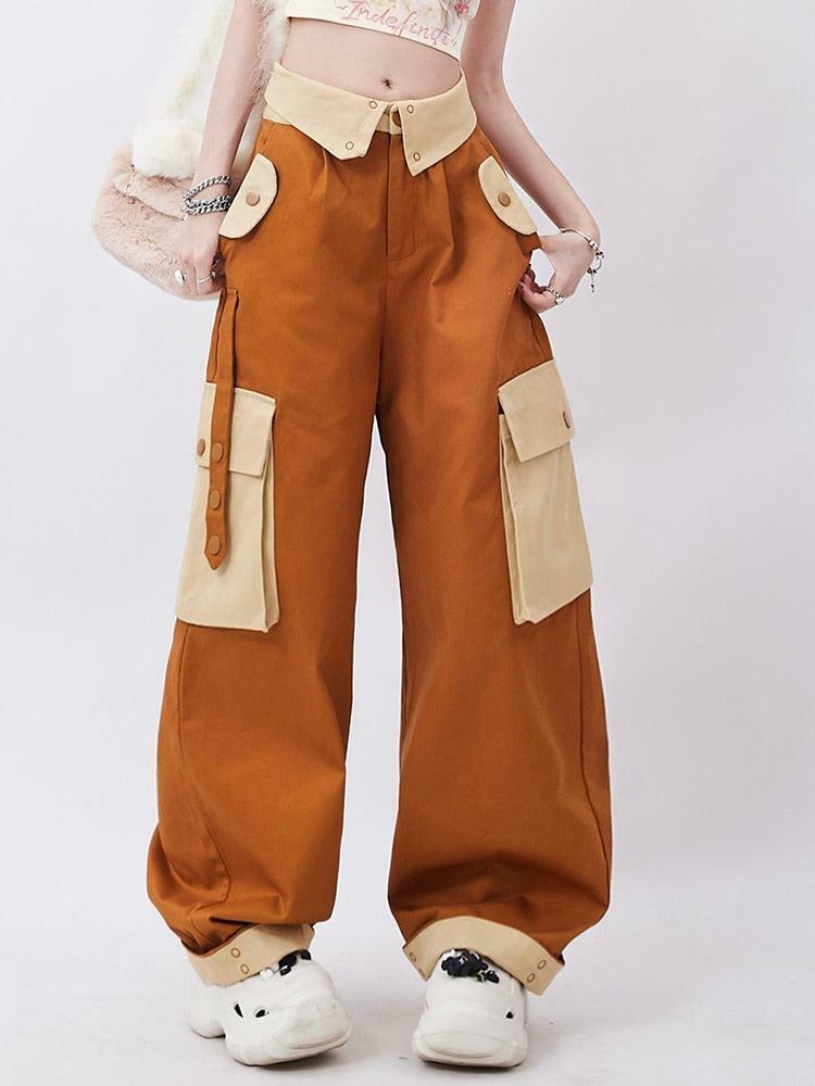 Trendy Orange Wide Leg Cargo Pants for Y2K Fashion Lovers and Summer Outfits