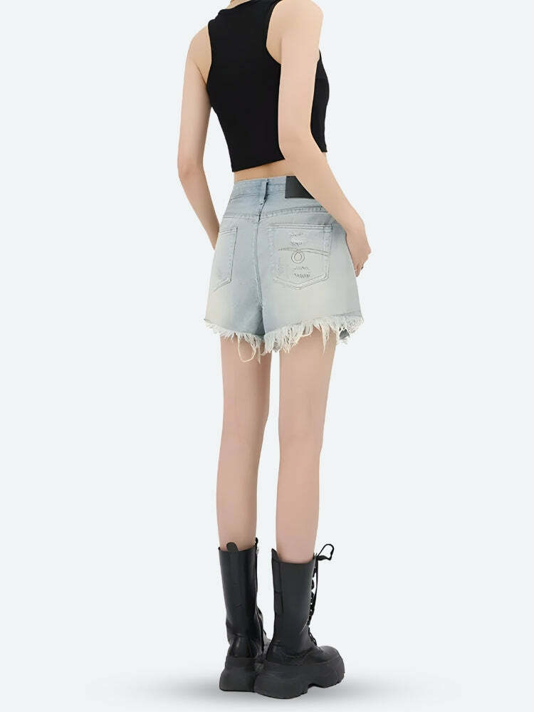 Trendy Wide Leg Ripped Denim Shorts for Y2K Summer Outfits and Grunge Aesthetic Vibes