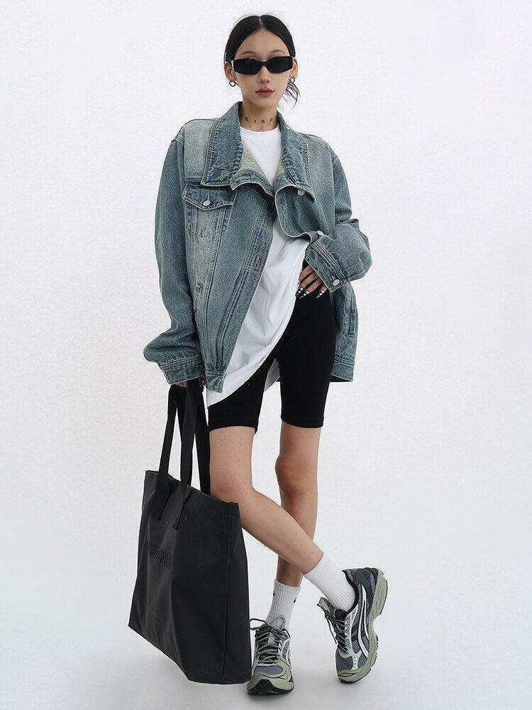 Trendy Y2K Asymmetrical Denim Jacket for Effortless Grunge and 2000s Fashion Vibes