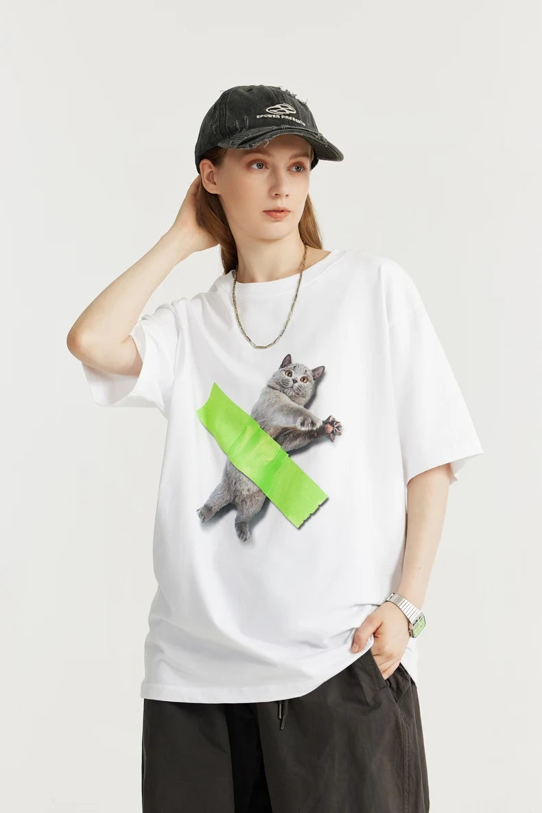 Trendy Y2K Cat Graphic Tee - Aesthetic Summer Outfit for Fashion Lovers