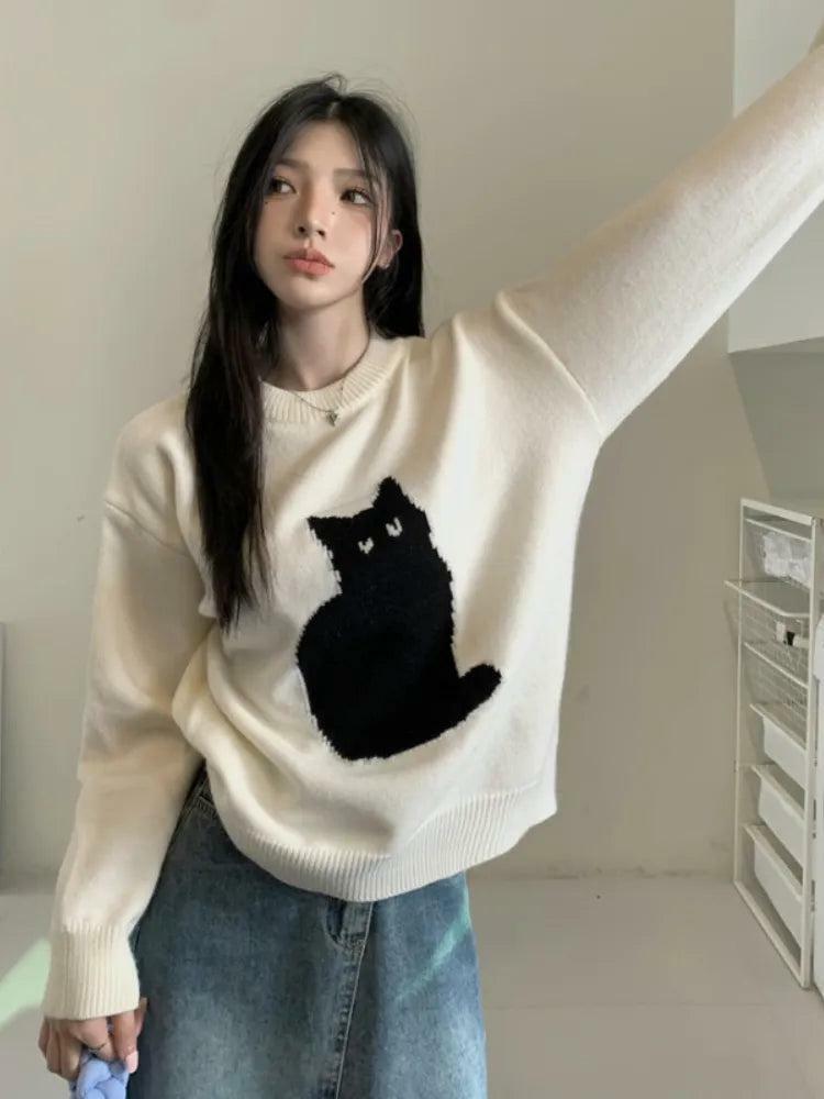 Trendy Y2K Cat Sweater: Cozy Grunge Style for Effortless Summer Outfits