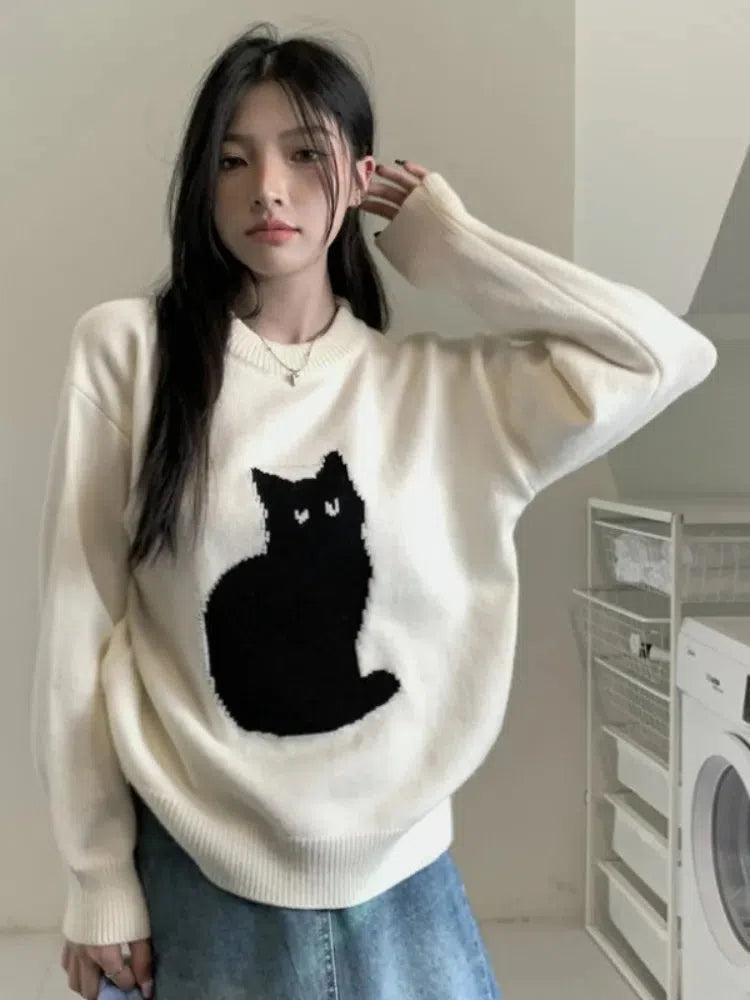 Trendy Y2K Cat Sweater: Cozy Grunge Style for Effortless Summer Outfits