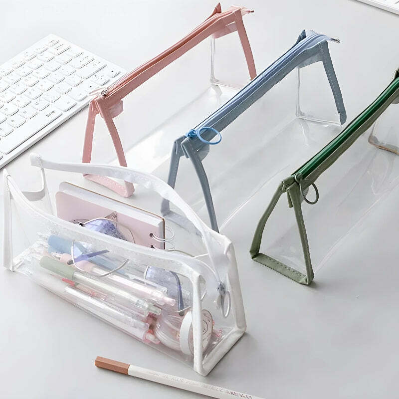 Trendy Y2K Clear Pencil Case for Aesthetic School Supplies & Cute Organization