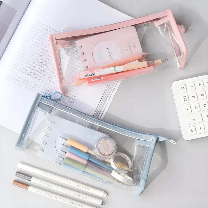 Trendy Y2K Clear Pencil Case for Aesthetic School Supplies & Cute Organization