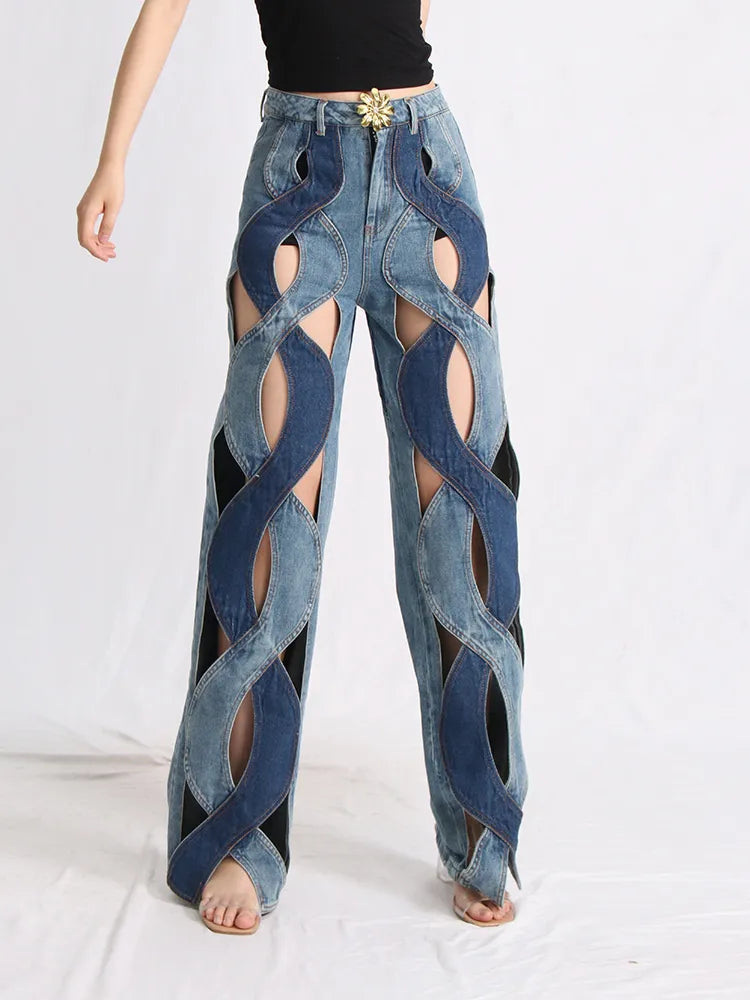 Trendy Y2K Cut-Out Denim Jeans: Stylish Ripped Wide Leg & Baggy Designs for Effortless Chic