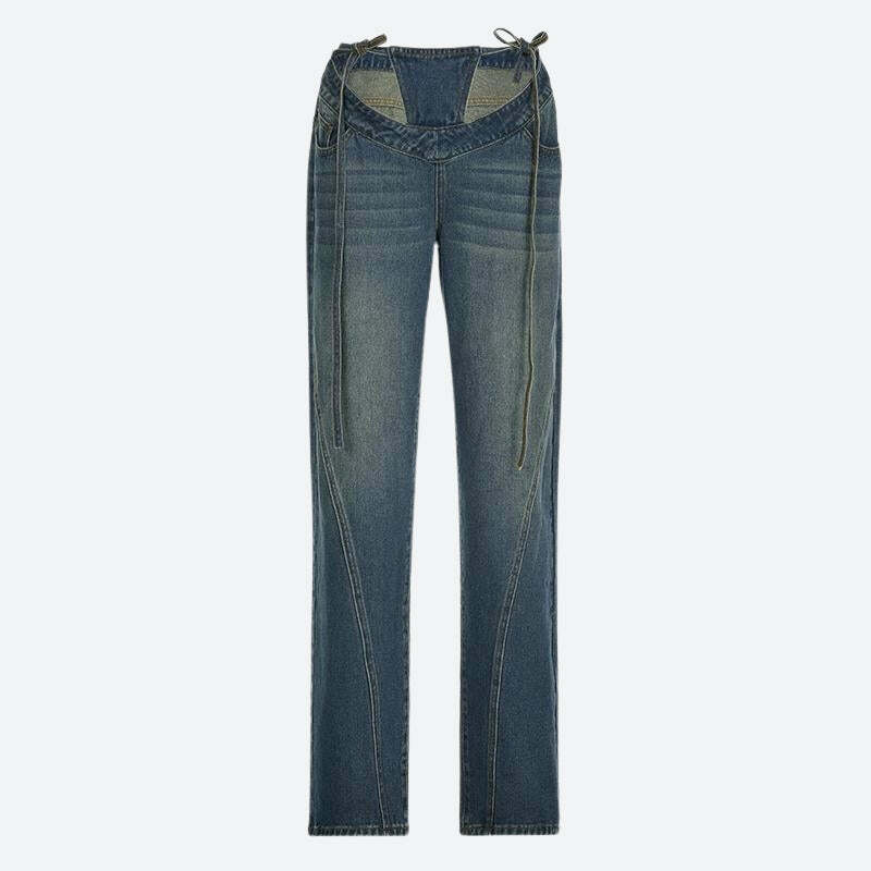 Trendy Y2K Cut Out Low Rise Denim Jeans for a Chic Grunge Aesthetic Look