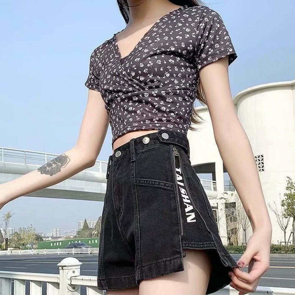 Trendy Y2K Denim Shorts for Coquette & Grunge Aesthetic Outfits - Cute & Comfy Style