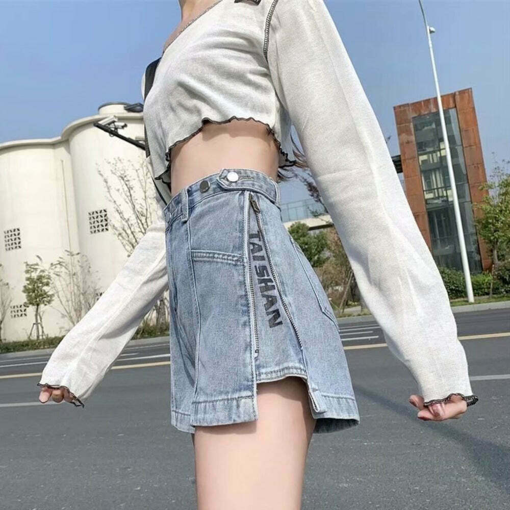 Trendy Y2K Denim Shorts for Coquette & Grunge Aesthetic Outfits - Cute & Comfy Style