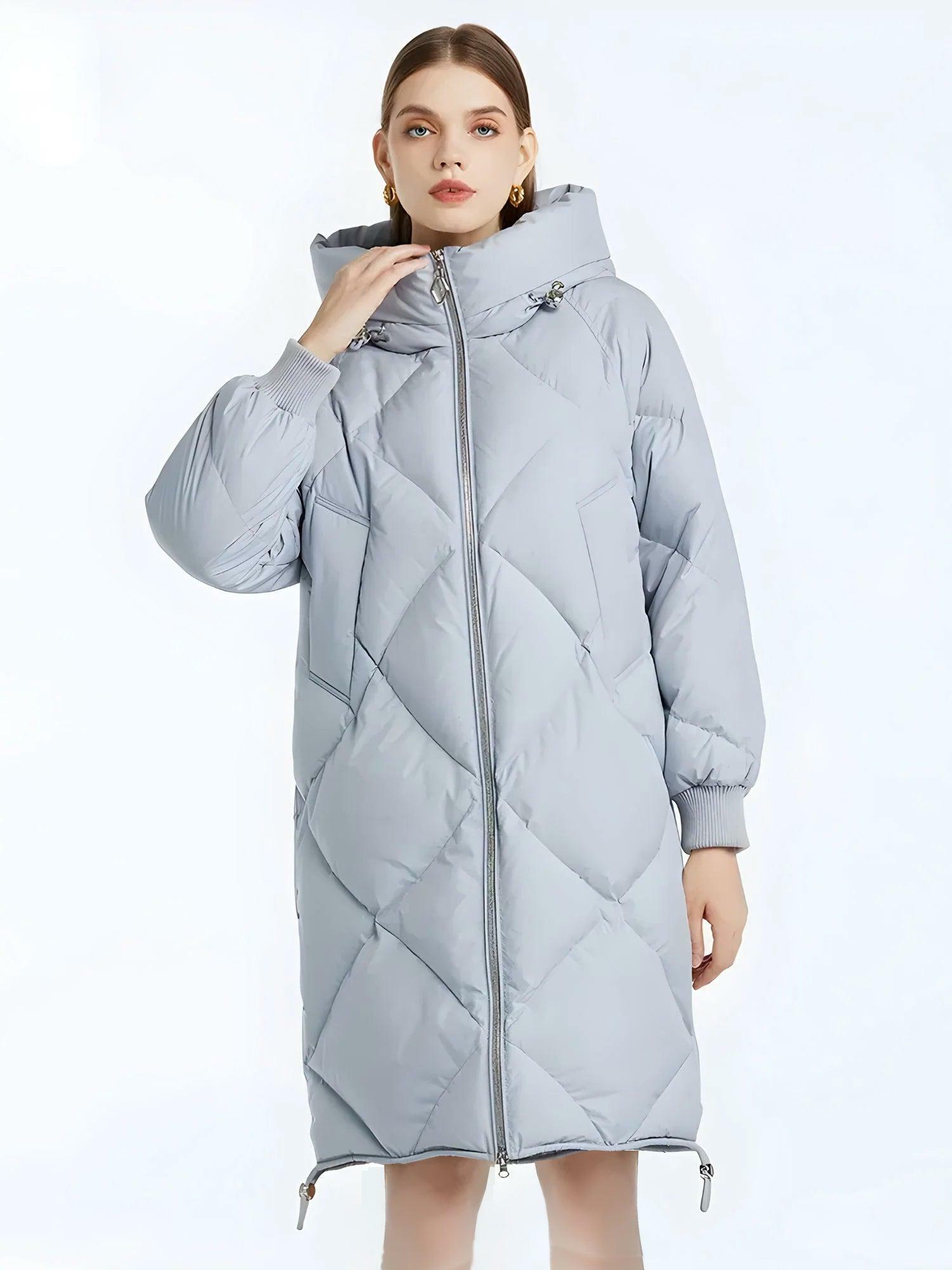 Trendy Y2K Hooded Zip-Up Long Puffer Coat for Chic Winter Outfits and Layering