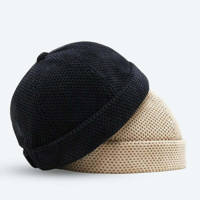 Trendy Y2K Knitted Skull Cap for Effortless Grunge and 90s Aesthetic Looks