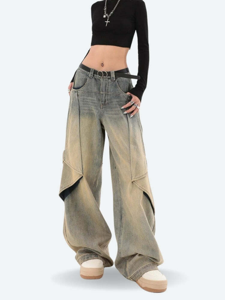 Trendy Y2K Layered Denim Jeans for a Grunge Aesthetic - Perfect for Summer Outfits!