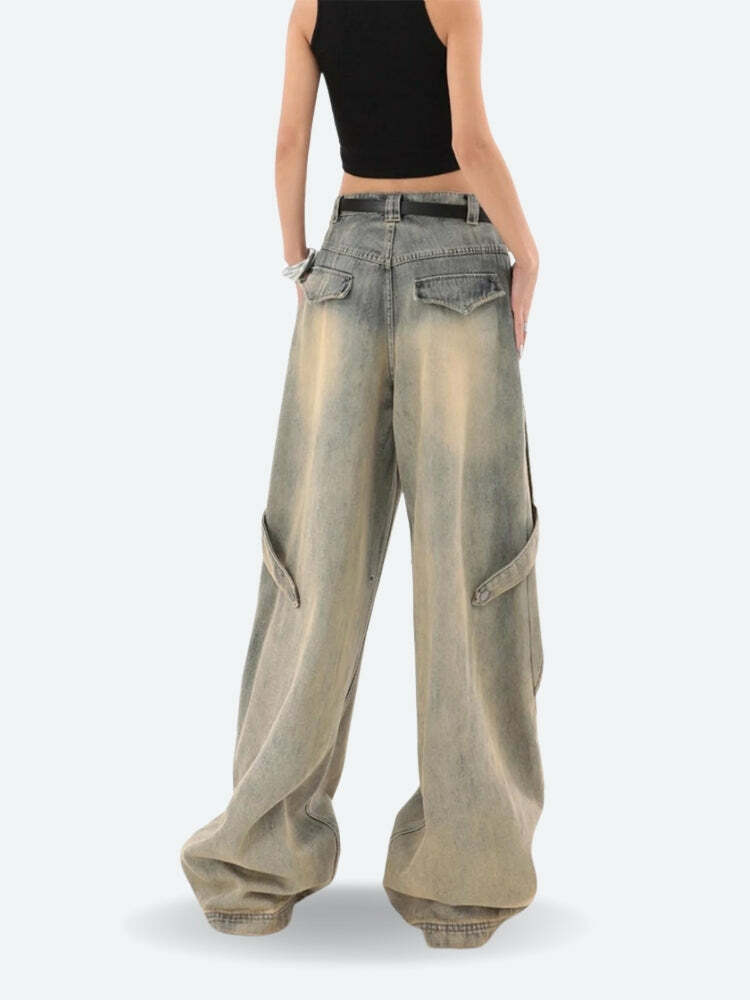 Trendy Y2K Layered Denim Jeans for a Grunge Aesthetic - Perfect for Summer Outfits!