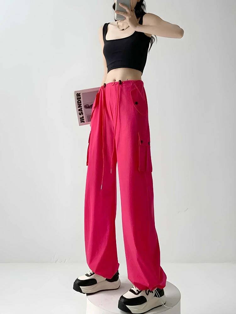 Trendy Y2K Parachute Cargo Pants for Effortless Summer Style and Grunge Aesthetic