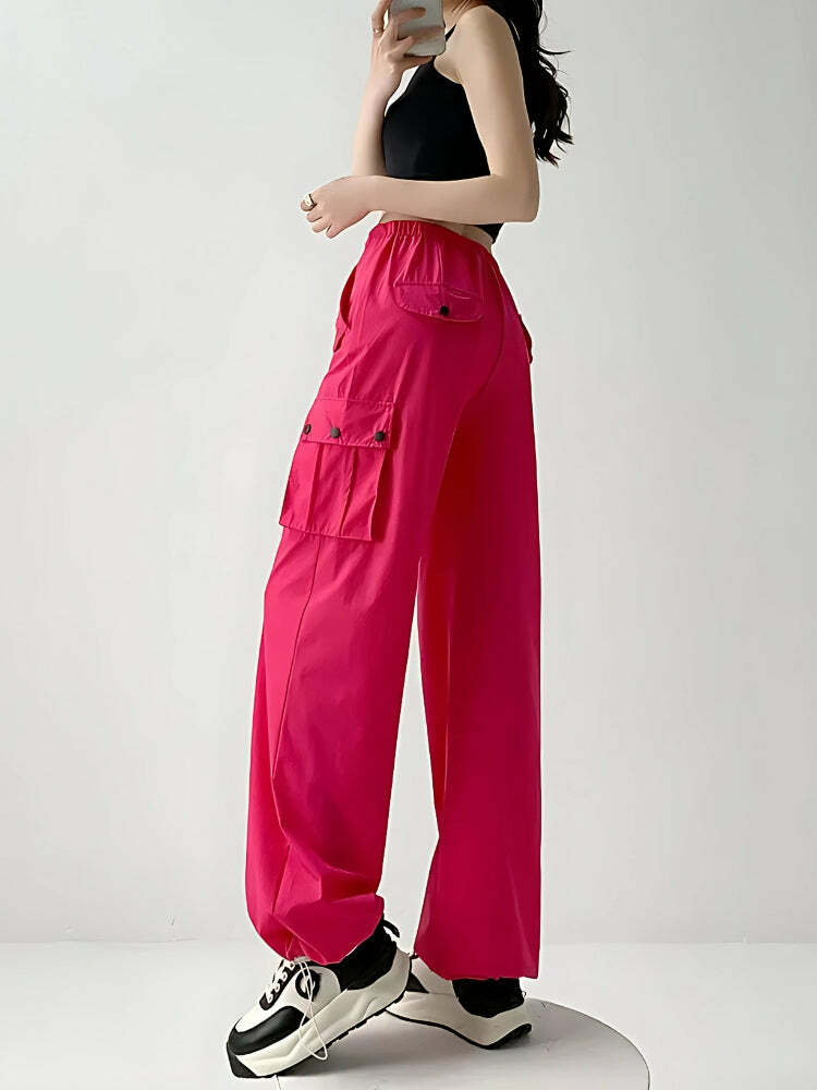 Trendy Y2K Parachute Cargo Pants for Effortless Summer Style and Grunge Aesthetic