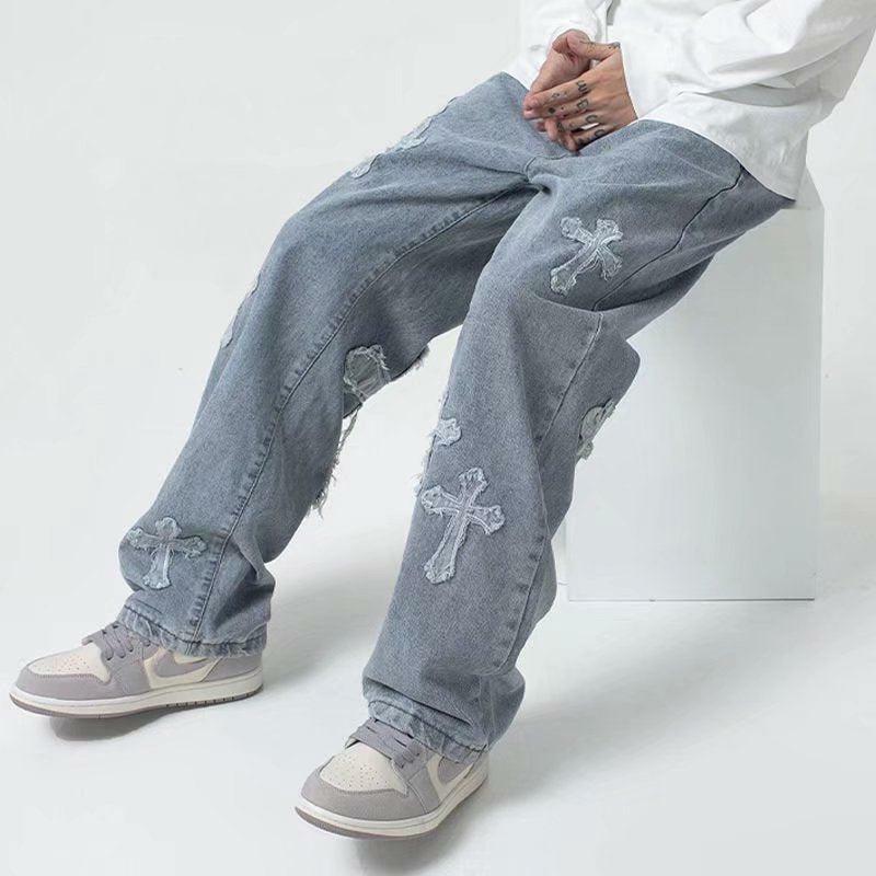 Trendy Y2K Patchwork Baggy Jeans for Effortless Summer Style and Grunge Aesthetic