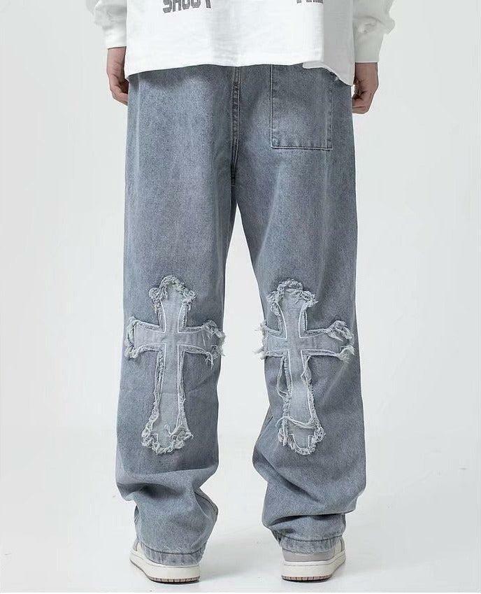 Trendy Y2K Patchwork Baggy Jeans for Effortless Summer Style and Grunge Aesthetic