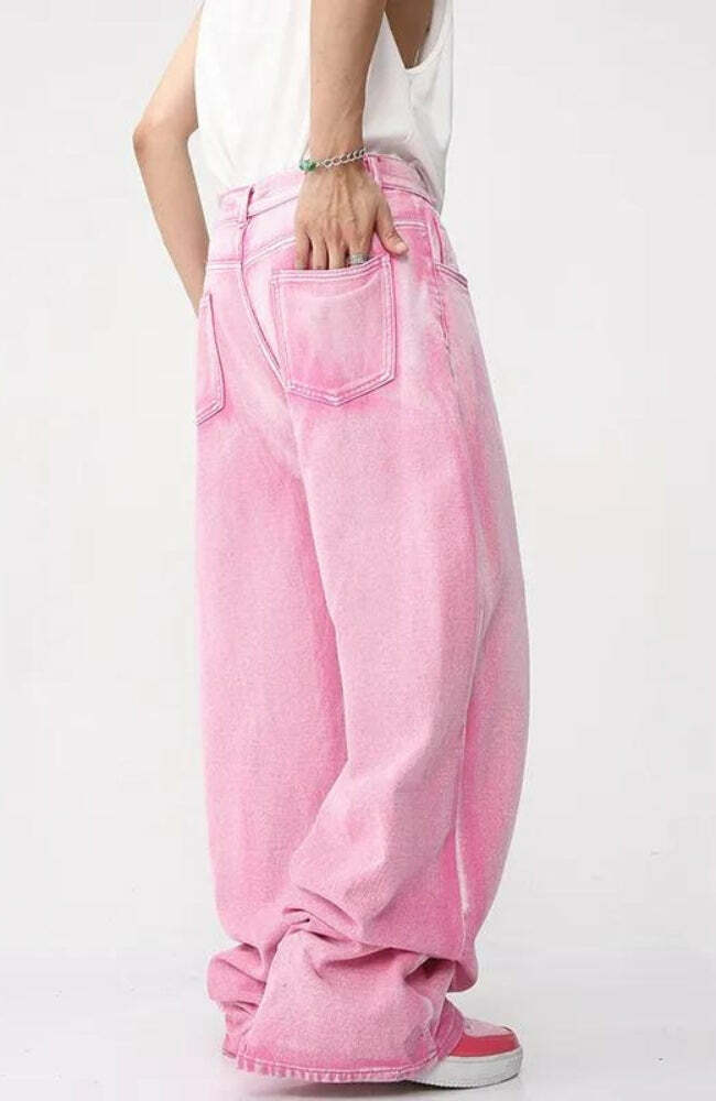 Trendy Y2K Pink Denim Jacket & Baggy Pants Set for Effortless Summer Style