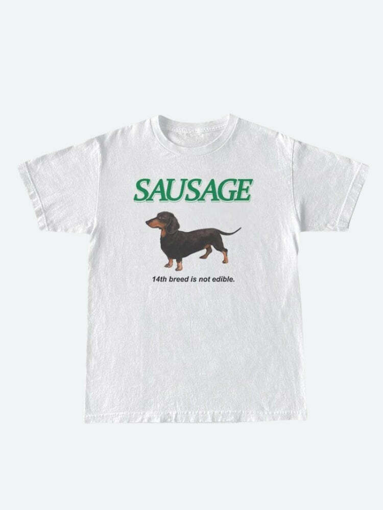 Trendy Y2K Sausage Dog Tee: Cute Graphic Top for Summer Outfits & Casual Aesthetic