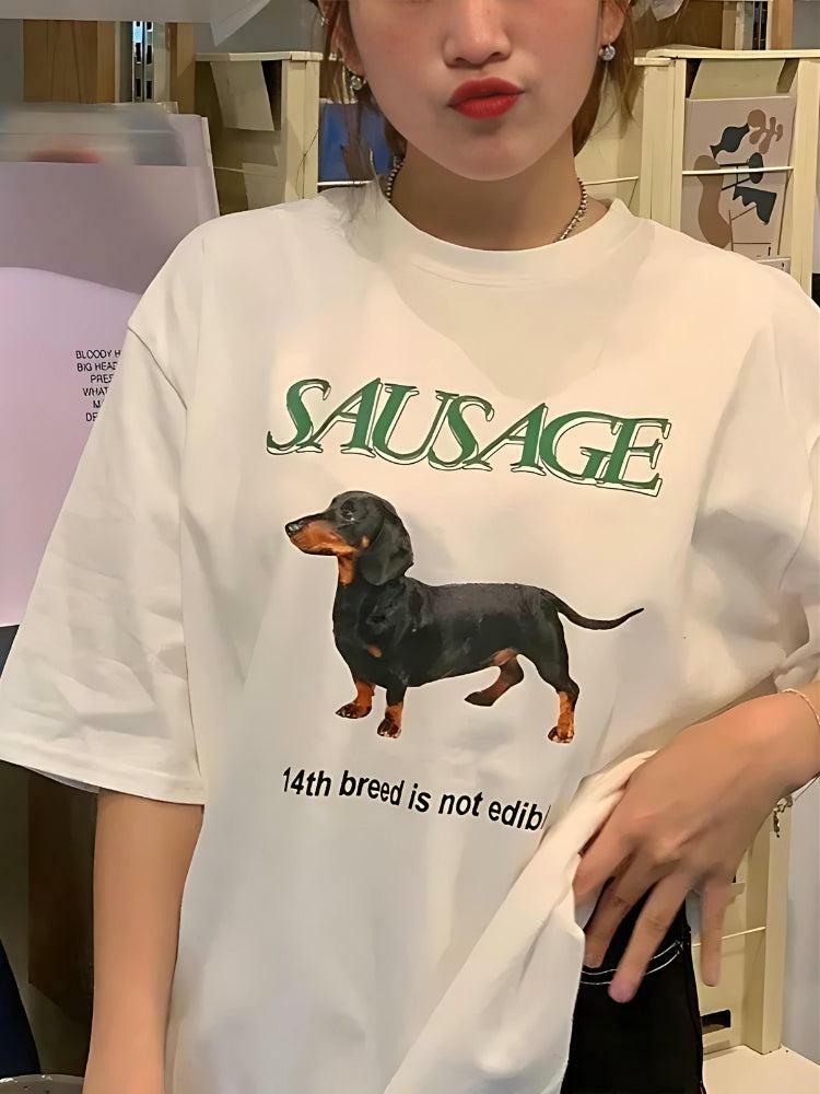 Trendy Y2K Sausage Dog Tee: Cute Graphic Top for Summer Outfits & Casual Aesthetic