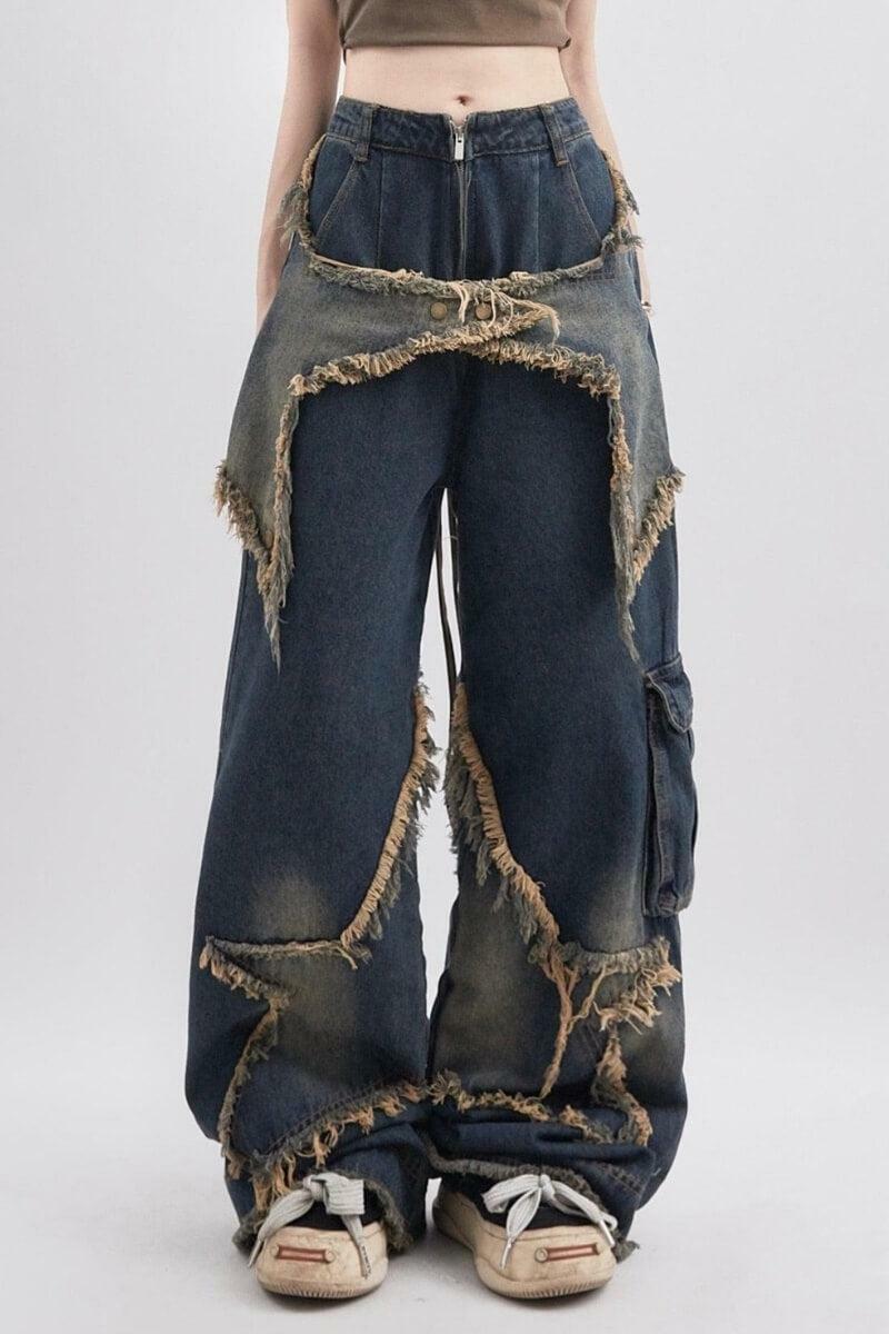 Trendy Y2K Star Jeans: Baggy Wide Leg Style for Effortless Summer Aesthetic