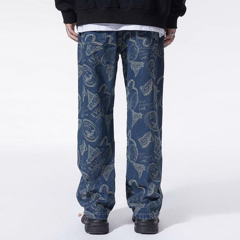 Trendy Y2K Straight Leg Printed Jeans for Effortless Summer Style and Aesthetic Vibes