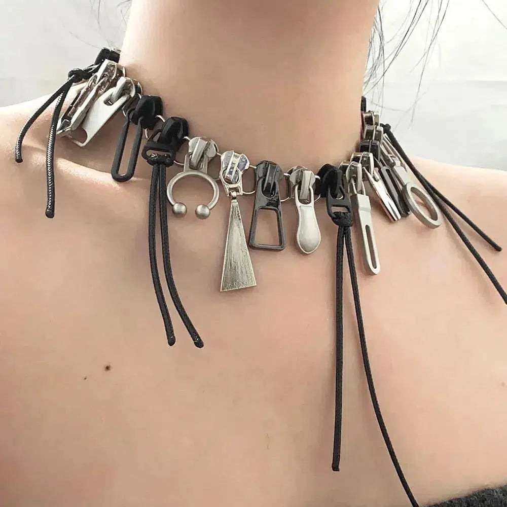 Trendy Zipper Chain Necklace for Y2K Aesthetic and 90s Fashion Lovers