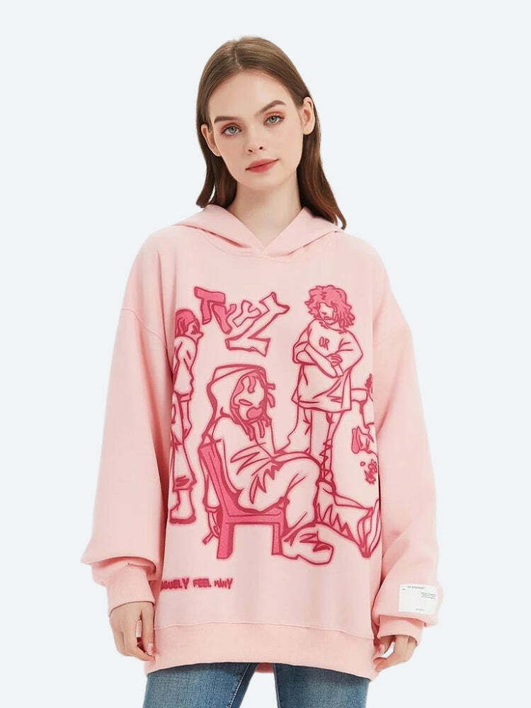 Vaguely Feel Y2K Grunge Hoodie - Trendy Oversized Sweatshirt for Effortless Style