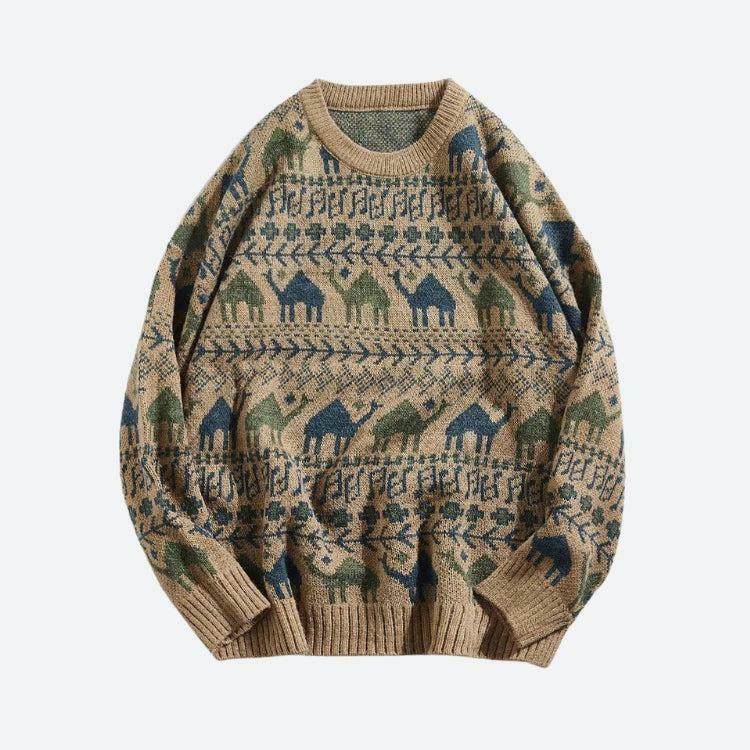 Vintage Camel Knitted Sweater - Y2K Aesthetic Cozy Knitwear for Effortless Style