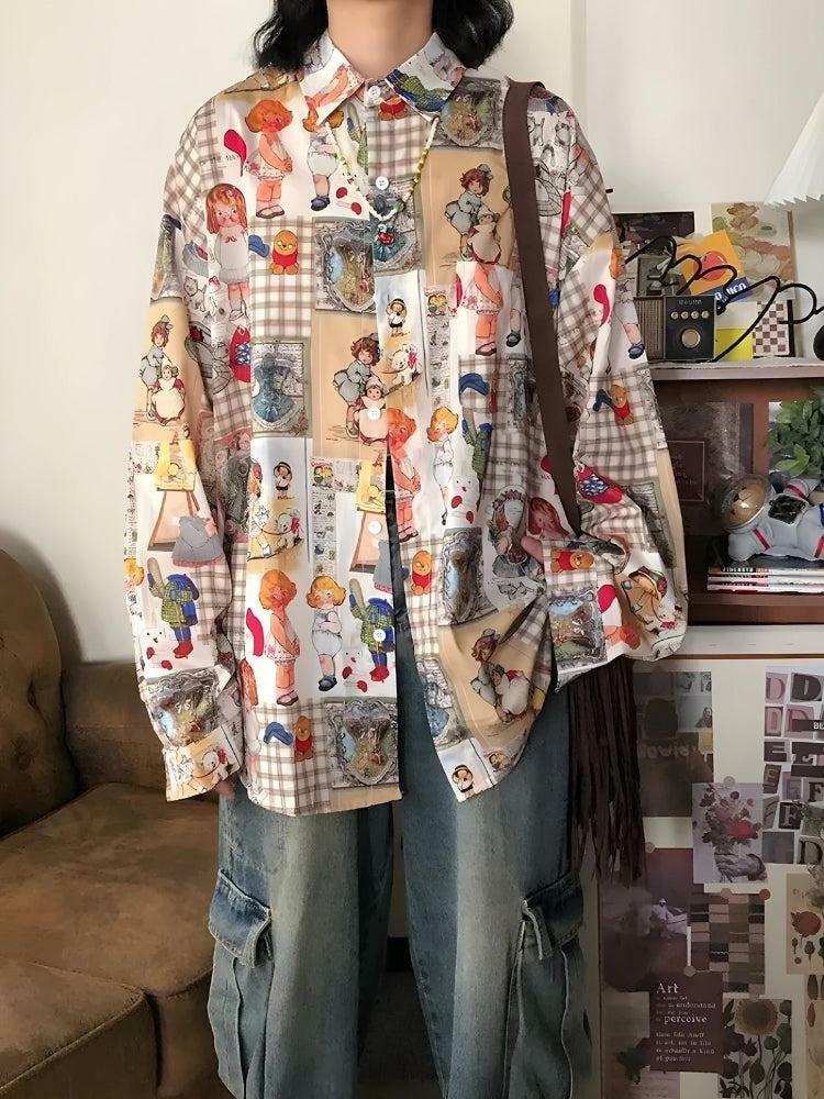 Vintage Y2K Cartoon Oversized Shirt - Retro 90s Aesthetic Top for Trendy Outfits