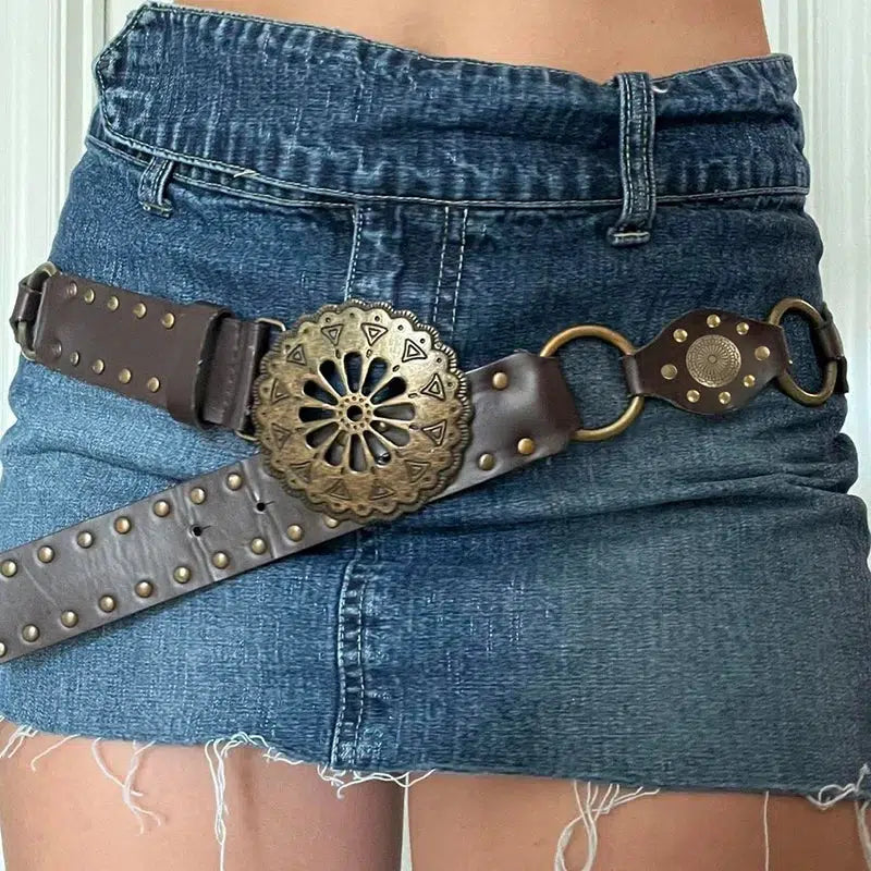 Vintage Y2K Ethnic-Inspired Buckle Belt for Trendy Summer Outfits and Aesthetic Looks