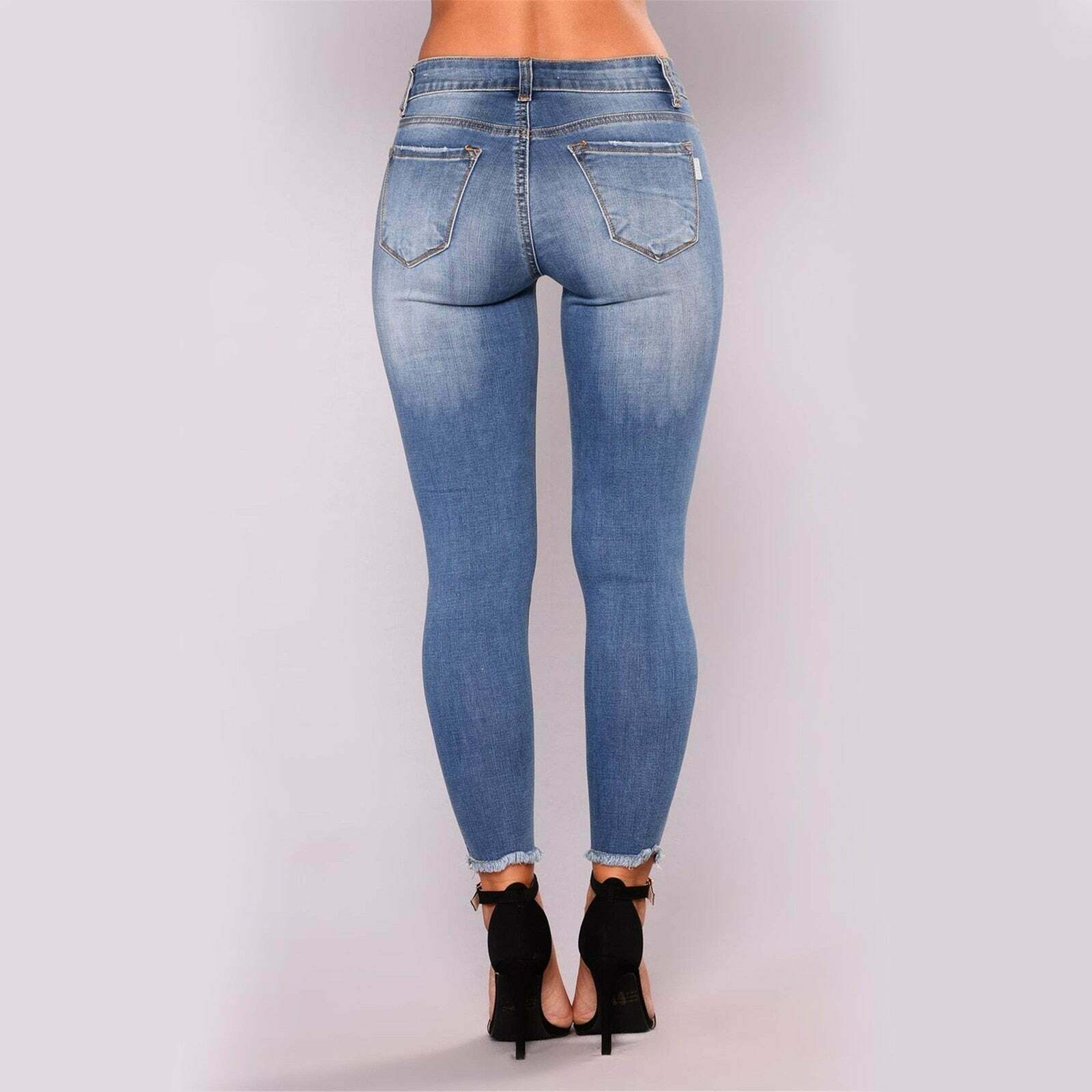 Women's Y2K Distressed Ripped Jeans - Butt Lifting Stretchy Denim Pants with Pockets