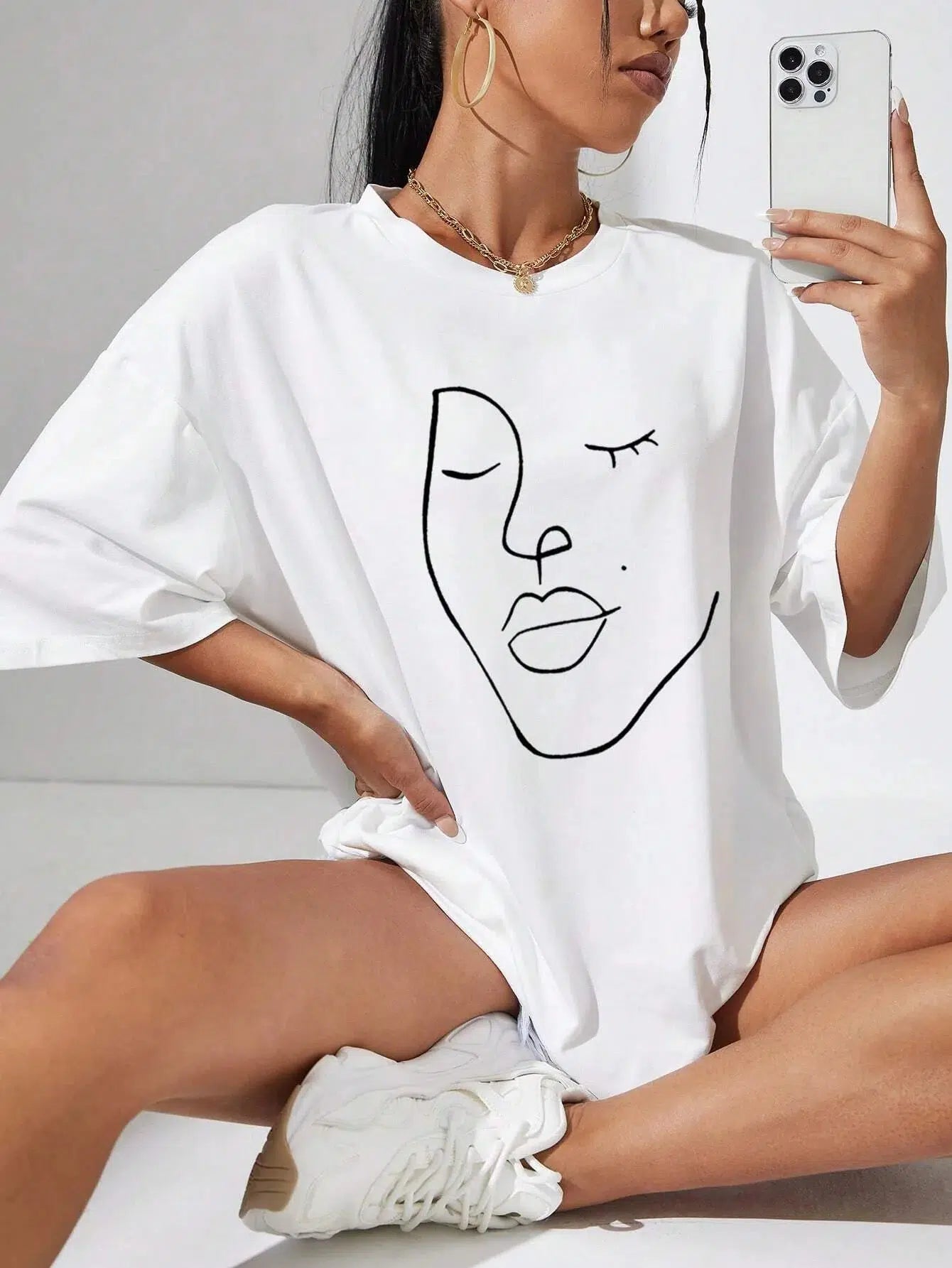 Y2K Aesthetic Abstract Woman Face Tee - Trendy Graphic Tee for Summer Outfits