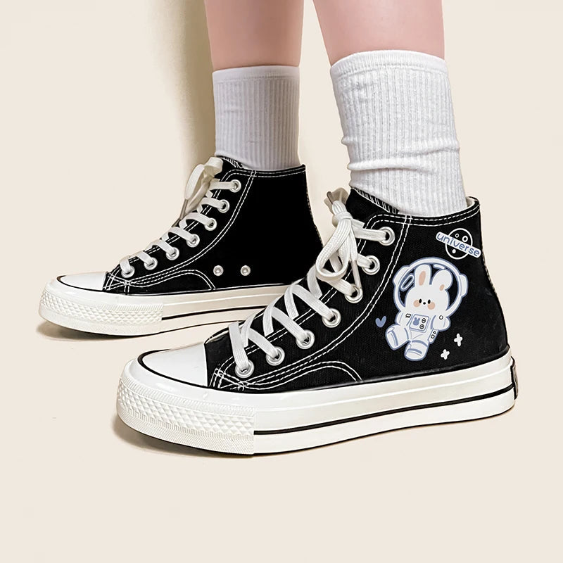 Y2K Aesthetic Astronaut Rabbit Lace-Up Canvas Shoes for Trendy Summer Outfits