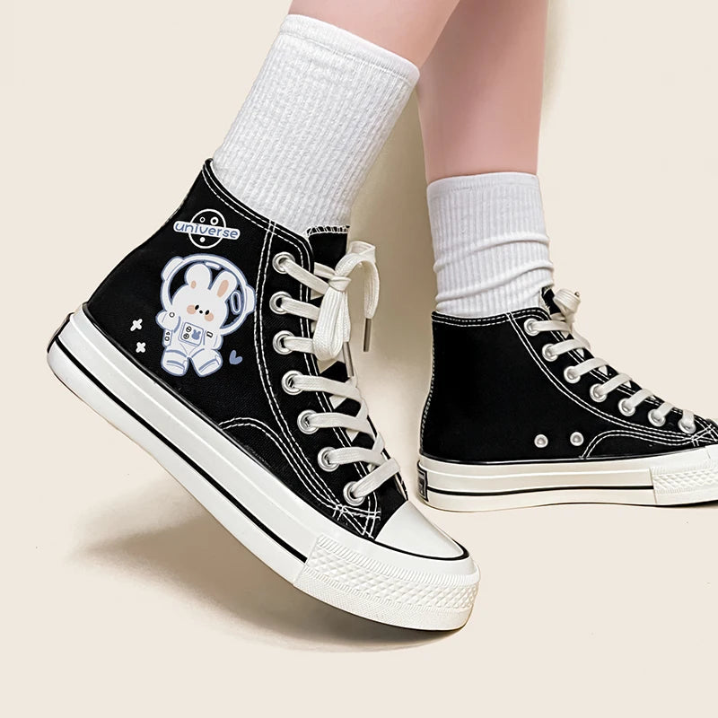 Y2K Aesthetic Astronaut Rabbit Lace-Up Canvas Shoes for Trendy Summer Outfits