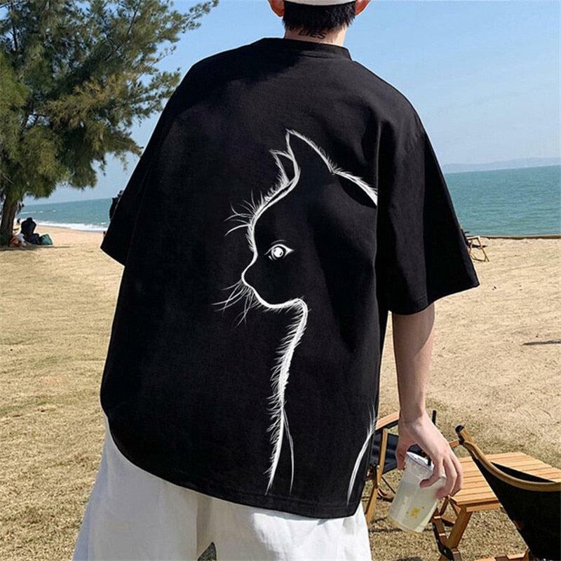 Y2K Aesthetic Back Printed Cat Tee - Trendy Grunge Style for Summer Outfits