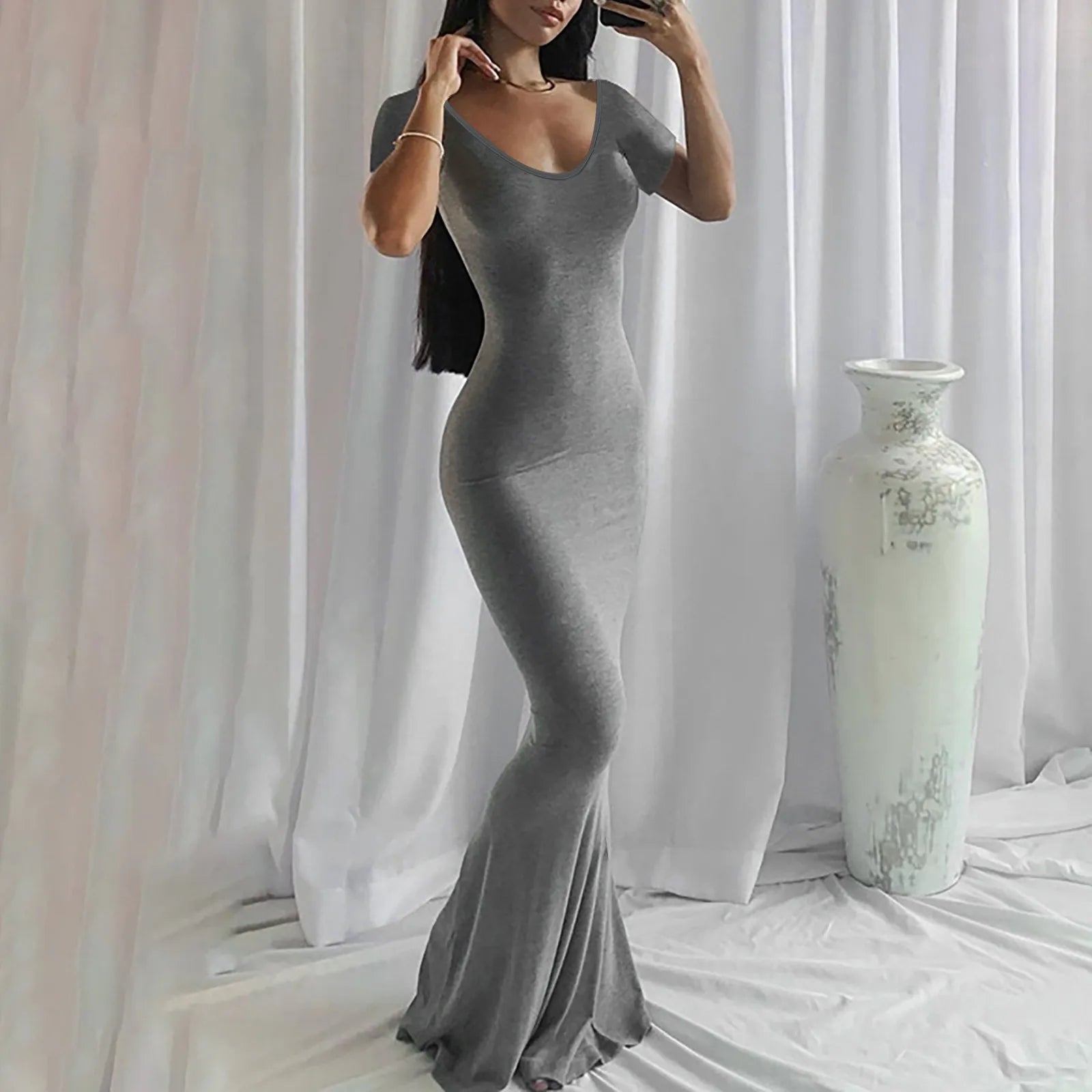 Y2K Aesthetic Backless Mermaid Tail Maxi Dress - Sexy Bodycon Evening Party Wear