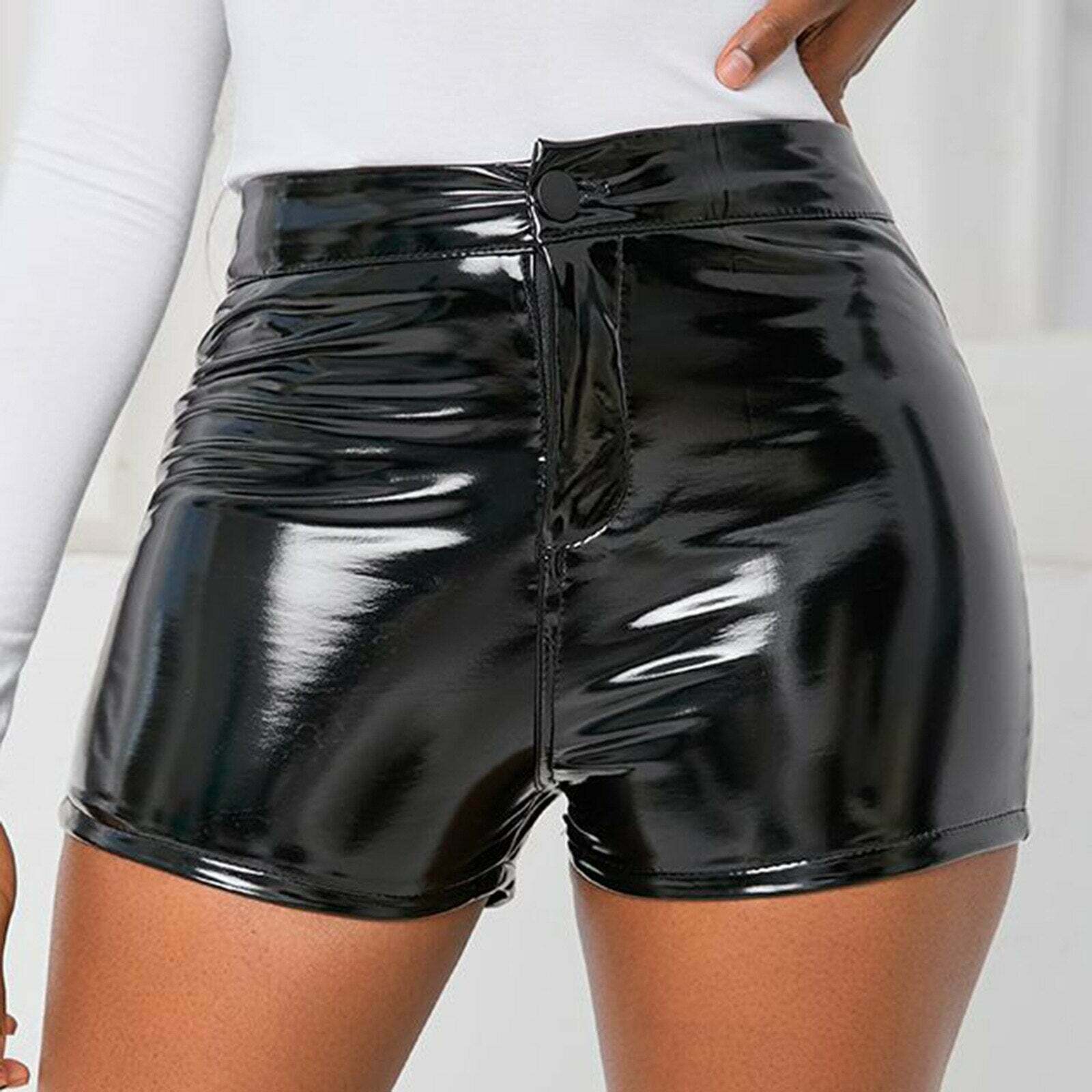 Y2K Aesthetic Black Leather Soft Shorts - Grunge Style Comfy Fashion for Trendy Outfits